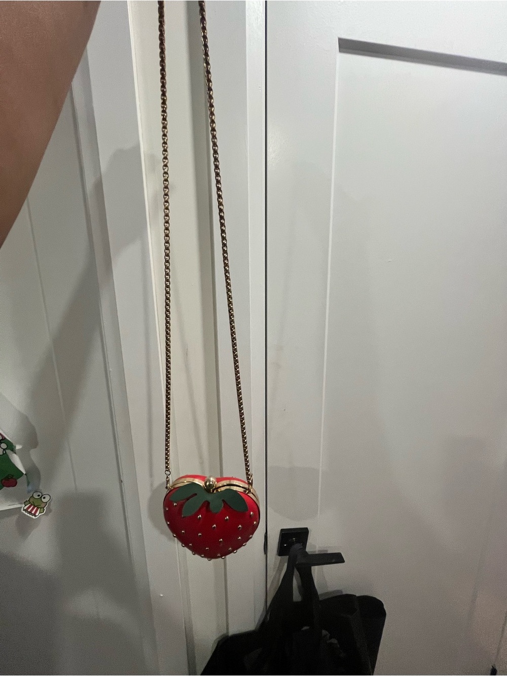 Red Strawberry Crossbody Bag with Gold Chain